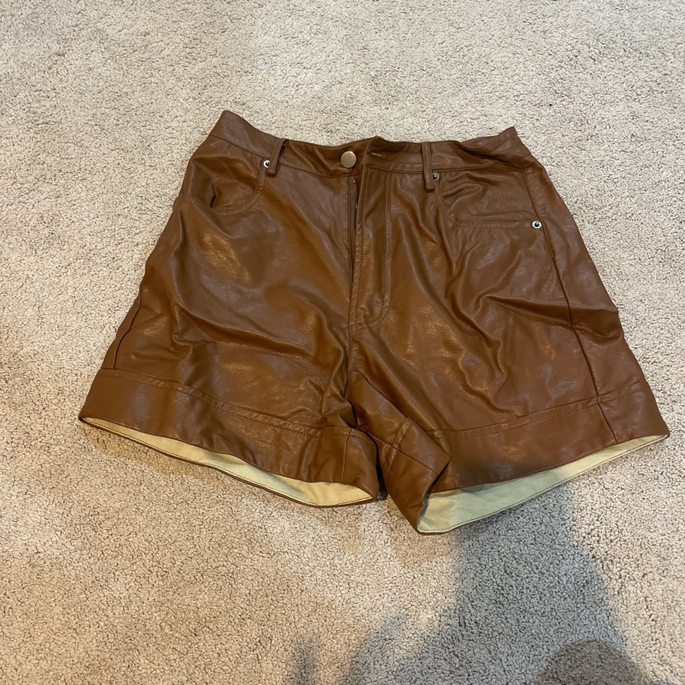 Brown Leather Womens Shorts